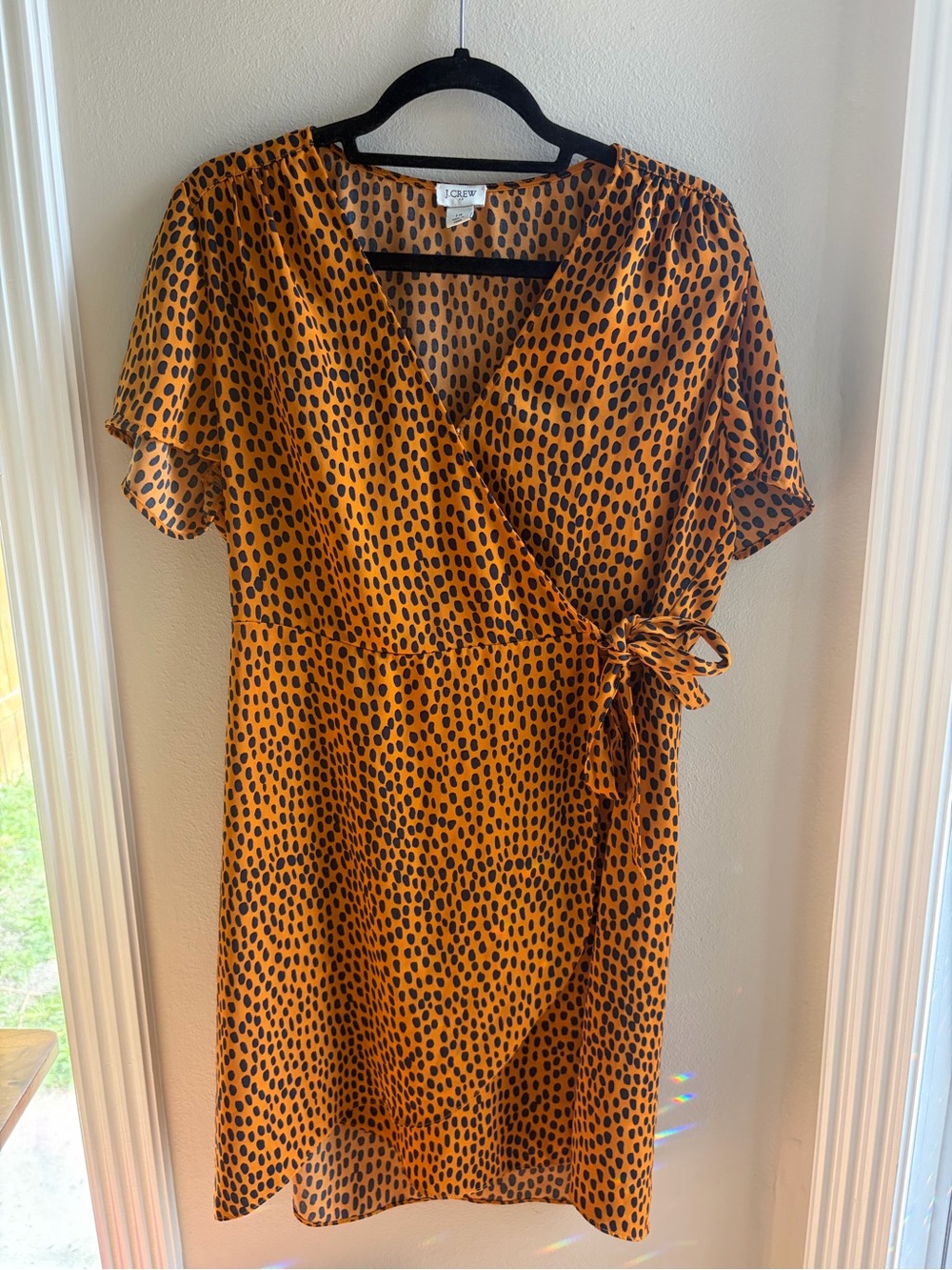 J Crew Cheetah Spot Print Wrap Dress Mustard Sz 14